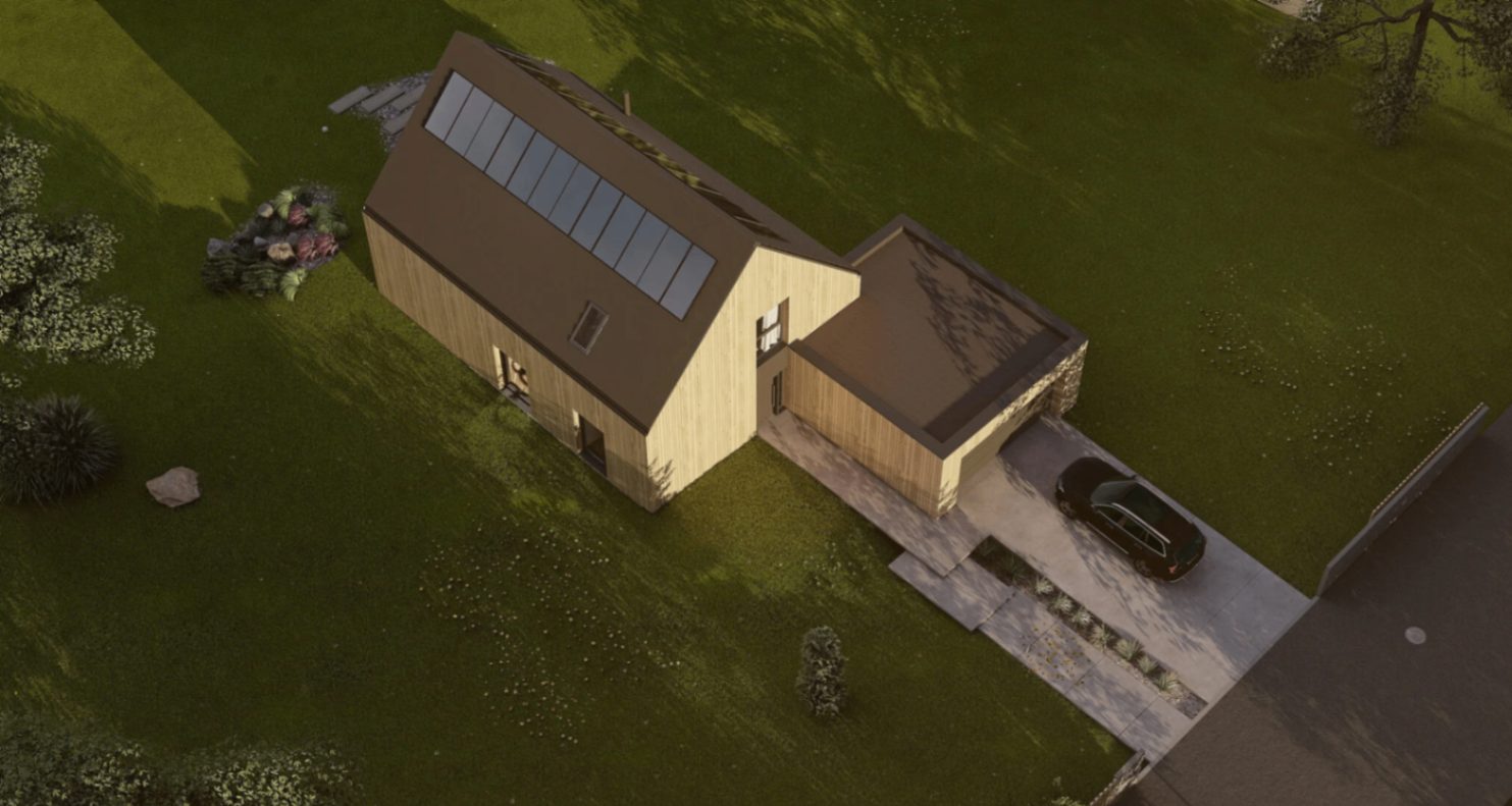 AURA 117 skats no augšas ar māju un piebraucamo ceļu