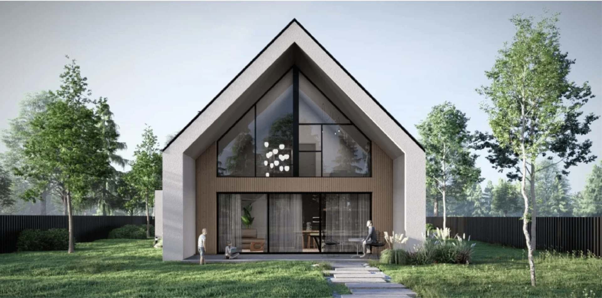 BARN 128 frontālais skats ar stiklojumu līdz jumta korei