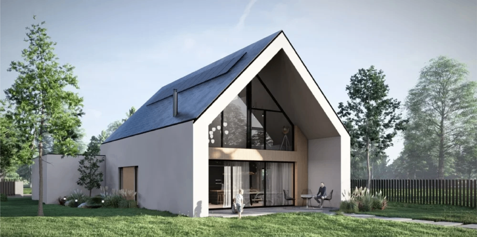 BARN 128 sānu skats ar terasi un dārzu